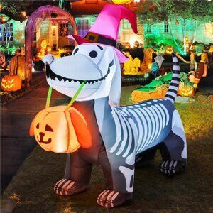 5.5 FT Halloween Inflatables Outdoor Decorations Skeleton Puppy
